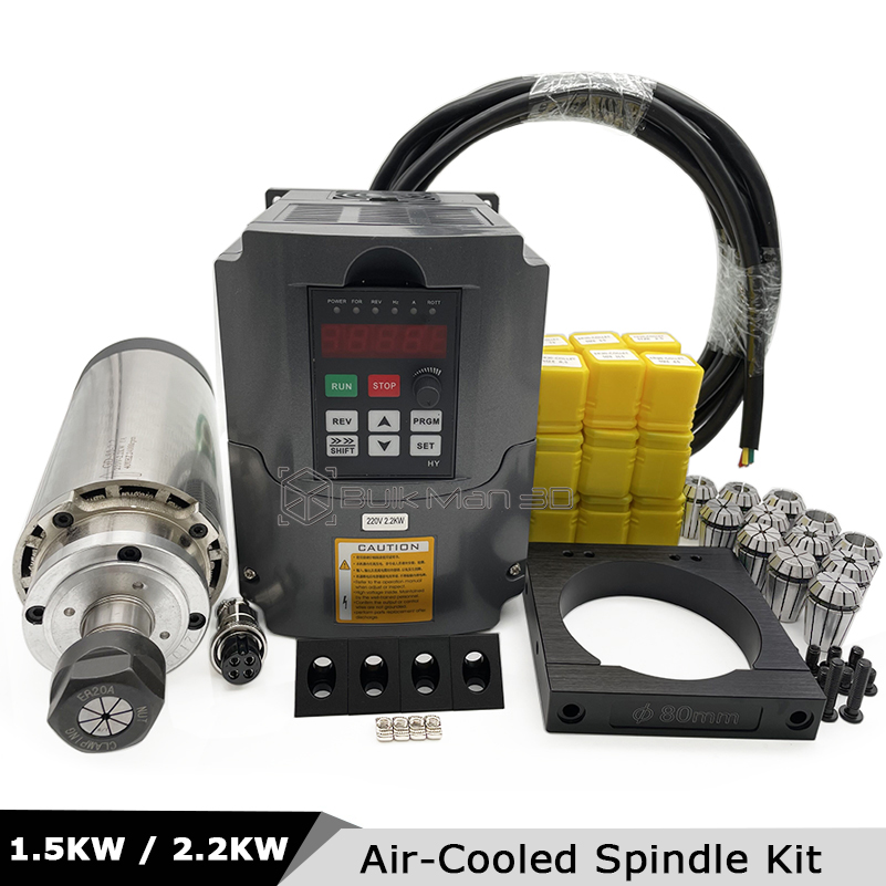 Air Cooled 1.5Kw Spindle Motor Inverter 110V - 2,2KW 1,5KW Luchtgekoelde CNC-spindelmotorset VFD-omvormer 220V